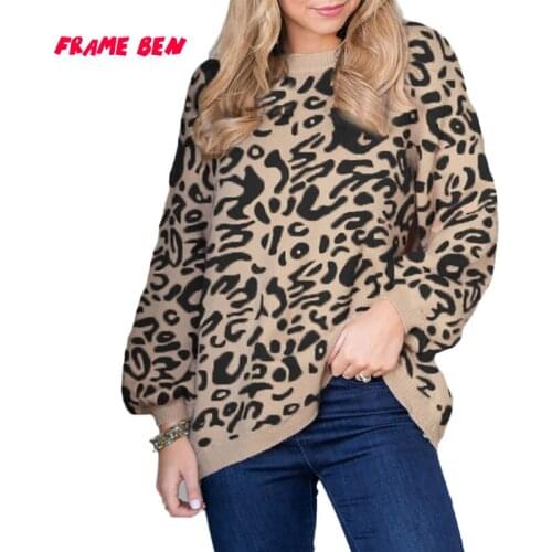 FRAME BEN Women Sweaters 2019 New Autumn Winter Patchwork Sweater Streetwear Loose Leopard Print O-Neck Pullovers
