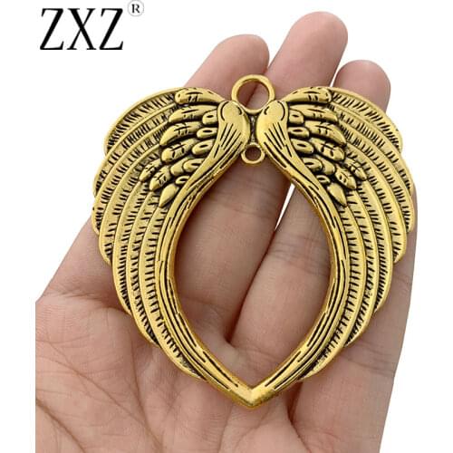 ZXZ 2pcs Antique Gold Large Angel Wings Feathers Charms Pendants for Necklace Jewelry Making Accessories