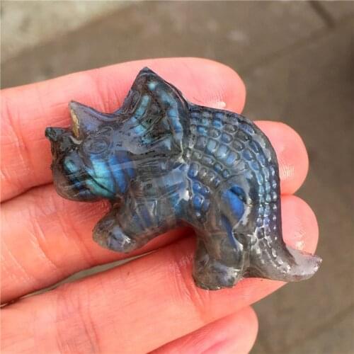 1PC Flashing Cute Natural Stone Labradorite Crystal Little Dinosaur Hand Made Carved Crystal Animal Figurine Gifts