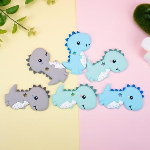 Sunrony 1pc Dinosaur Baby Silicone Teether BPA food Free Silicone Teething Nursing Pacifier Clip Silicone Beads