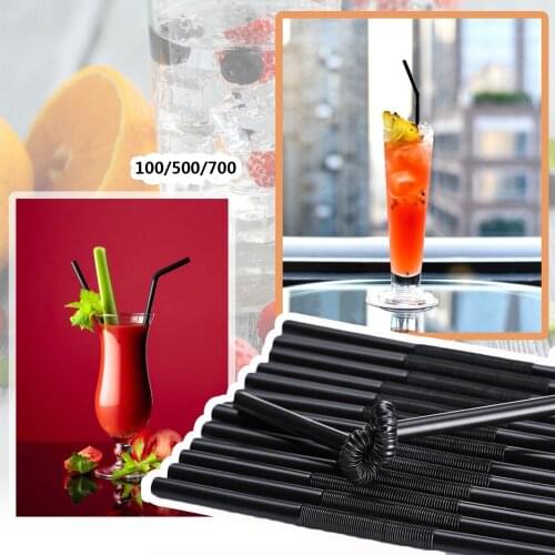 100/500/700Pc Black Straw 210mm Long Wedding Party Cocktail Supplies Kitchen Accessories Disposable Individual Packaging Plastic
