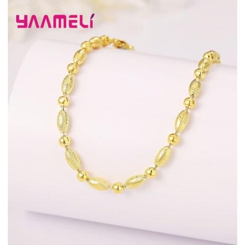 100% Original 925 Solid Silver Chain Charm Bracelet Gold Color Hollow Beads Wmen Women Handmade Gift Wristband Jewellery