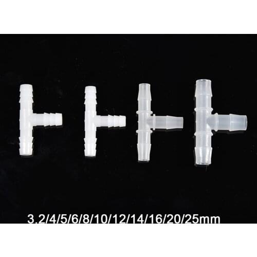2/5/10pcs 3.2/4/5/6/8/10/12/14/16/20/25mm T Joiner Piece 3 Way Plastic Barbed Pipe Hose Connector Food Grade