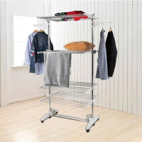 4 Layers Outdoor Drying Rack Garden Clothes Dryer Clothes Hanger Foldable Clothing Tower Garments Stand Wheels Bedroom Hanger
