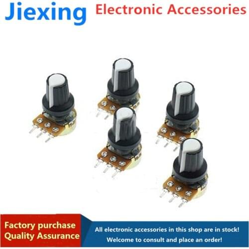 5Sets 5PCS+5PCS WH148 B1K ~ B1M ohm 1K 2K 5K 10K 20K 3Pin 15mm 10K 3 Terminal Linear Taper Rotary potentiometer for Arduino