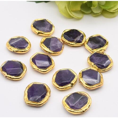 5PCS Natural Purple Amethyst Rectangle Beads Gold plated Edge connector Spacer Bead for Making Jewelry DIY