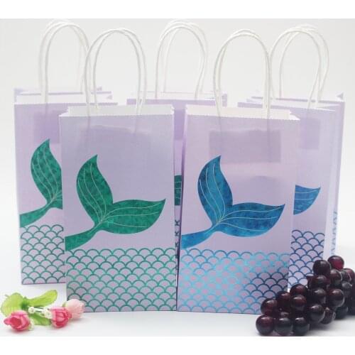 5pcs Cartoon Mermaid Tail Paper Gift Bags Paper Candy Packaging Box for Gifts Wedding Candy Pouch Bag Kids Birthday Party Favors