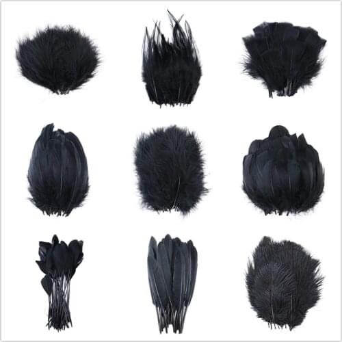 Diy Jewelry Wedding Decorative Feathers Black Ostrich/Goose/Marabou Feathers 50 PCS Wholesale for Costume Festival Craft Plumes