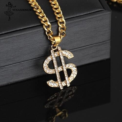 US Dollar Money Pendant Necklaces Gold Color Luxury Long Chain Necklace Men Women Accessories Necklace Shellhard Hip Hop Jewelry