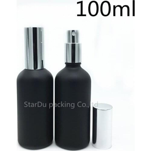 Free Shipping 10pcs 100ml Black Frosted Glass Bottle With Silvery Aluminum sprayer, Essential Oil Spray Glass Perfume Bottle