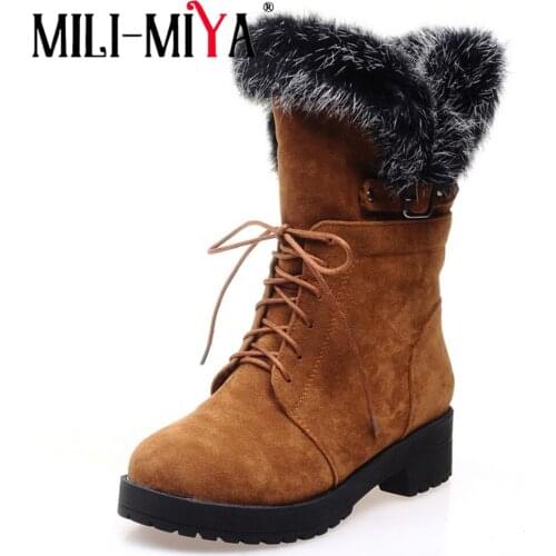 MILI-MIYA Women Fashion boots women winter 2019 Faux Suede lace up Shoes Woman Platform square heel boots Winter Female Footwear