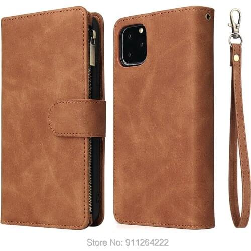 For iPhone 11 Pro SE 2020 Max X XS XR Max 6 6S 7 8 Plus Leather Case Zipper Wallet Card Slot Flip Stand Cover Mobile Phone Bag