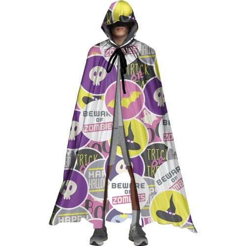 Men Women Long Halloween Hooded Cloak Cape for Adults Ghost Skeletons Bat Spider Print Witch Dress Up Cosplay Party Costume 2021