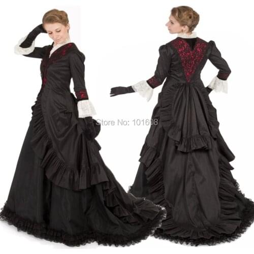 Customer to order!19 century Black Lace Vintage costume Victorian dresses Halloween Cosplay dresses Renaissance dress HL-135