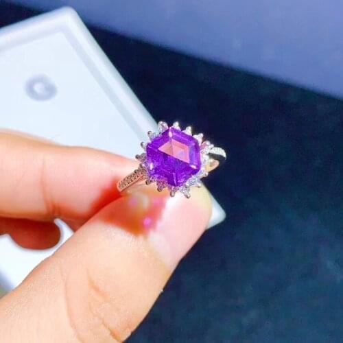 2021 New Amethyst Ring for Women Jewelry Octagon 8*8 mm Size Gem Real 925 Silver Birthstone Party Gift