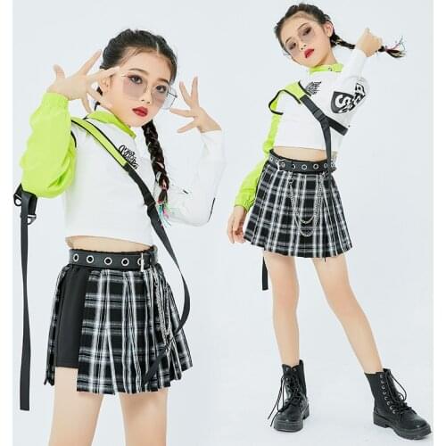 Hip Hop Kids Jazz Costume Girls Cool Single Sleeve Tops Street Dance Clothing Practice Hiphop Show Outfit Rave Clothes DNV14018