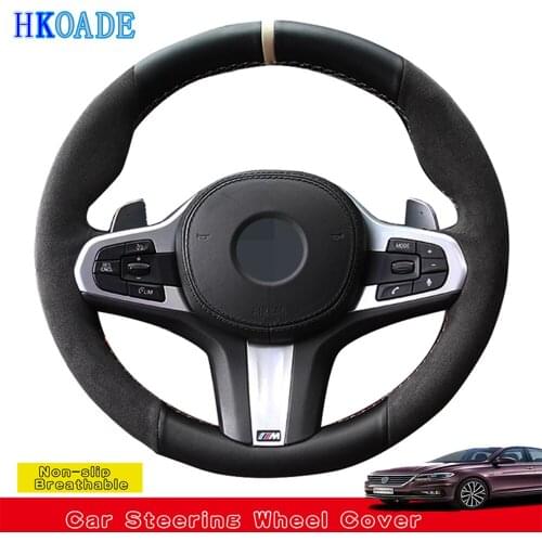 DIY Hand-stitched Black Suede Leather Steering Wheel Cover For BMW M Sport G30 G31 G32 G20 G21 G14 G15 G16 X3 G01 X4 G02 X5 G05