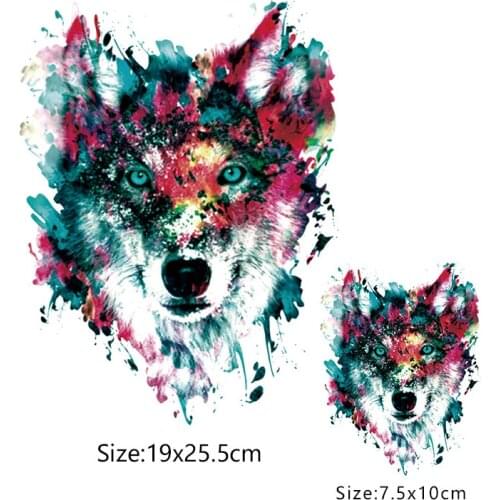 Colorful Wolf Iron-on Transfers Patches For Clothing Vinyl Thermo Stickers Applique Diy Heat Transfer T shirt Stripes On Clothes