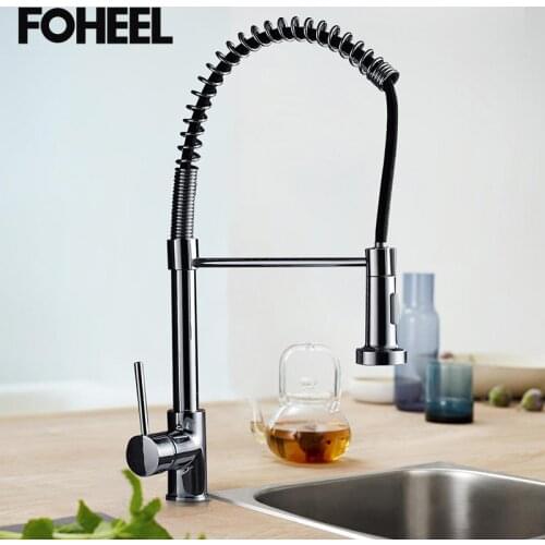 FOHEELBrushed Nickel Kitchen Faucet Single Hole Pull Out Spout Kitchen Sink Mixer Tap Stream Sprayer Head Chrome/Gold Mixer Tap