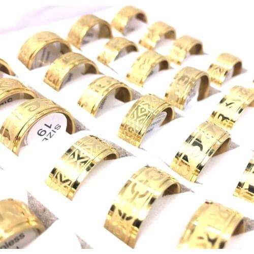 MixMax 36pcs Golden Men Women Rings Stainless Steel Etched Pattern 8MM Bands Fashion Jewelry Wholesale Lot
