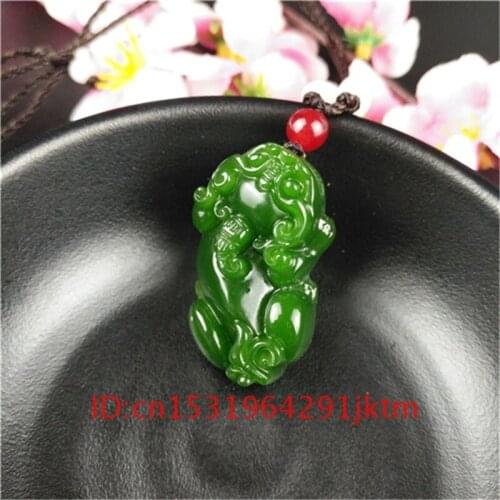 Fashion Pixiu Carved Jade Jewelry Men Tiger Gifts Jadeite Charm Women Chinese Natural Hand Necklace Amulet Pendant Green for