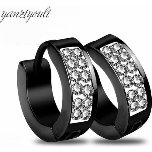 Fashion Women Men Stud Earrings Stainless Steel Piercing Circular Ear Buckles Earring with Crystal Heart Ear Circle Jewelry