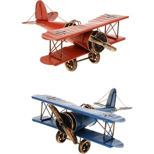 Set of 2 Retro Metal Military Biplane Aircraft Model Vintage Wrought Iron Biplane Plane for Model Collections