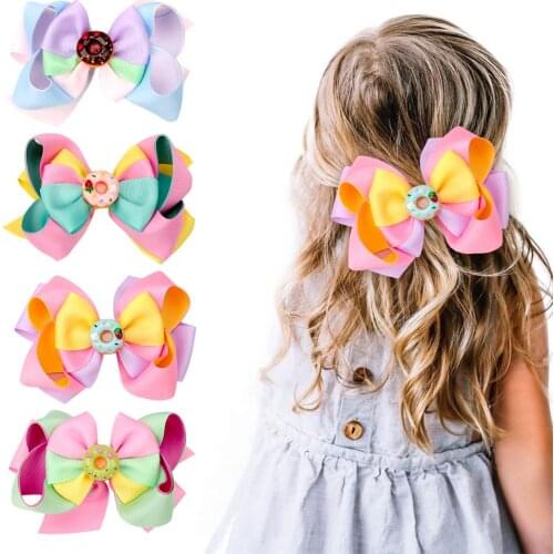 2021 New 4.5inch Handmade Hair Bows With Clips Ribbon Grosgrain Hair Bow With Clips For Kids Girls Boutuique Hair Accessories