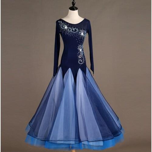 New Ballroom Dress Women Rhinestone Dance Dress Ladies Waltz Long Dress Party Stage Adult Standard Competition Dress VDB560