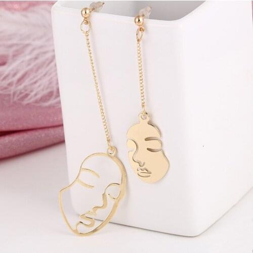 New Gold Silver Face Earrings KISS WIFE Abstract Art Drop Earrings For Women Girls Statament Tassel Earrings Exquisite Gift