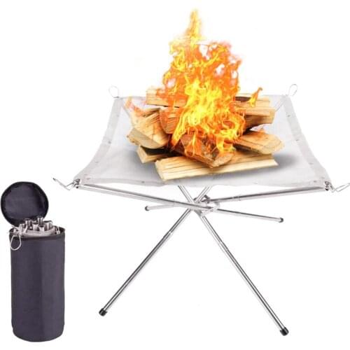 Outdoor Camping Burning Frame Stainless Steel Folding Bonfire Frame Grill Firewood Stove Platform Charcoal Heating Furnace