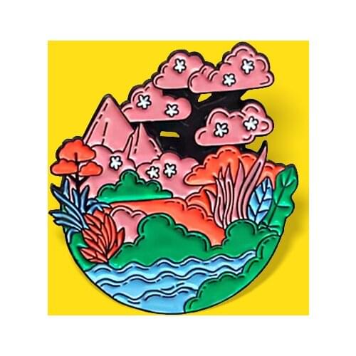 Pink Sakura Cherry Tree Enamel Pins Cherry Blossoms Flower Scenery Forest Brooches Lapel Bag Jewelry Gift for Kids Spille