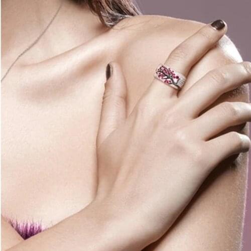 Silver-plated Ring Dichroic Branch Shape Jewelry Original Inlaid Zircon Ring Finger Decoration for Women SANA889