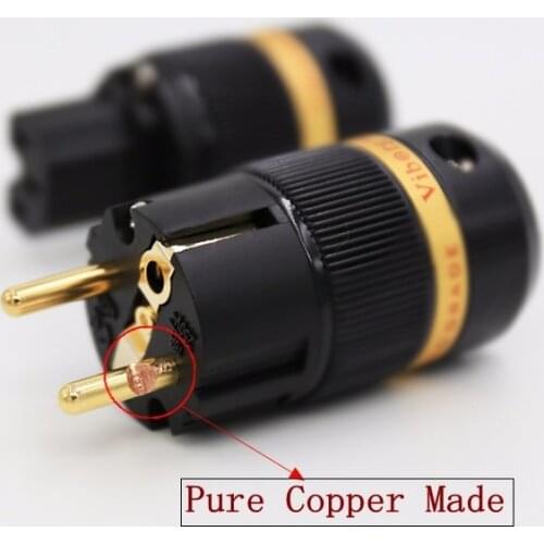 Viborg VE501G+VF501G 99.99% Pure Copper 24K Gold Plated Schuko Power Plug Connector IEC Female Plug DIY Mains Power Cord Cable