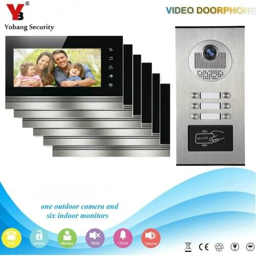 6 Units Apartment intercom system Video Door Phone Door Intercom HD Camera 7" Monitor video Doorbell RFID Card for 6 Household