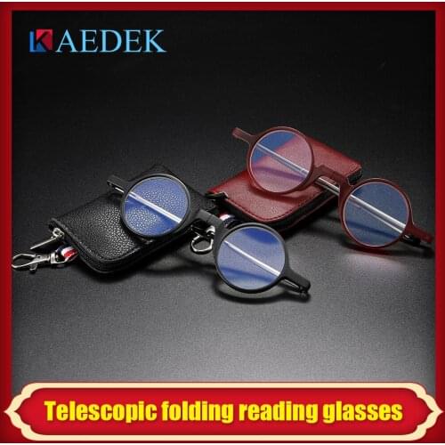 KAEDEK Folding anti blue-ray reading glasses For Women Fashionable Cat Eye Round Frame Portable Ultra-thin Reading Glasses Men