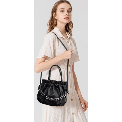Ladies Pleated Shoulder Messenger Bag 2021 Summer Fashion Female Pure Color Luxury Bags Woman High Quality Leather Handbag Hobos
