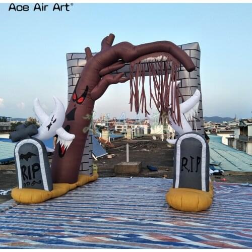 3x3x3m top quality Halloween led air balloon arch inflatable entry with ghosts tombs and Withered tree made by Ace Air Art