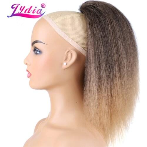 Lydia Heat Resistant Synthetic 14" Kinky Straight Hair With Plastic Combs Drawstring Ponytail Extension Mix Color 4/27 Blonde