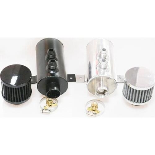 Black Universal 0.75L Brushed Baffled Oil Catch Tank Can with Breather Filter Aluminum 10 AN Round Can Oil Catch Can