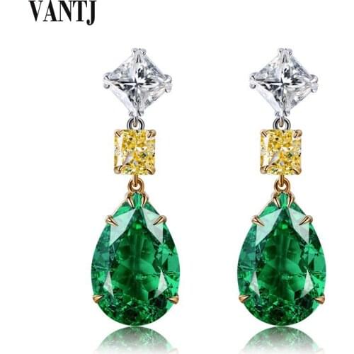 VANTJ 100% 10K Gold Lab Created Emerald Earring Moissanite Created Hydrothermal Emerald Fine Jewelry Women Party Wedding Gift