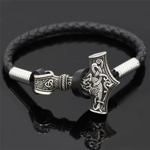 Viking Black Leather Rope Bracelet Men Viking Charm Cuff Bangle High Quality Metal Accessories Unique Jewelry Gift Dropshipping