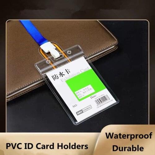 Waterproof Resealable Zipper Clear Plastic Horizontal And Vertical Name Tag Id Badge Card Holder With Lanyard
