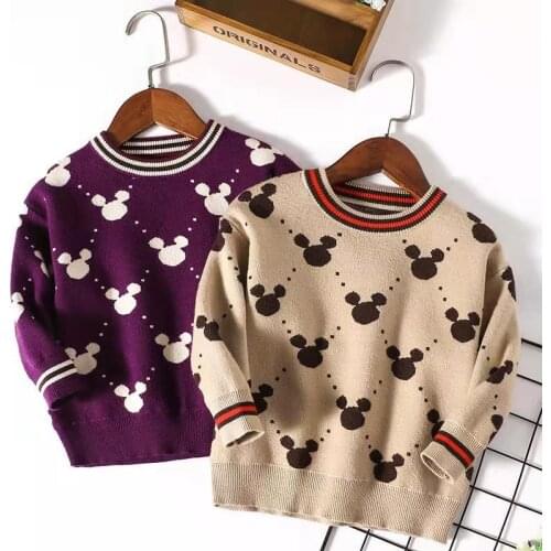 Baby Boys Girls Autumn Winter Knitted pullover Sweater Childrens Cartoon Mickey Wool Jumpers Knit Top Sweater Toddler Clothes