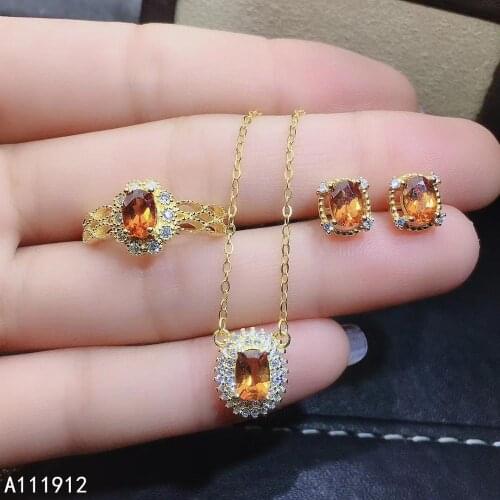 KJJEAXCMY fine jewelry natural garnet 925 sterling silver women pendant necklace chain ring earrings set support test beautiful