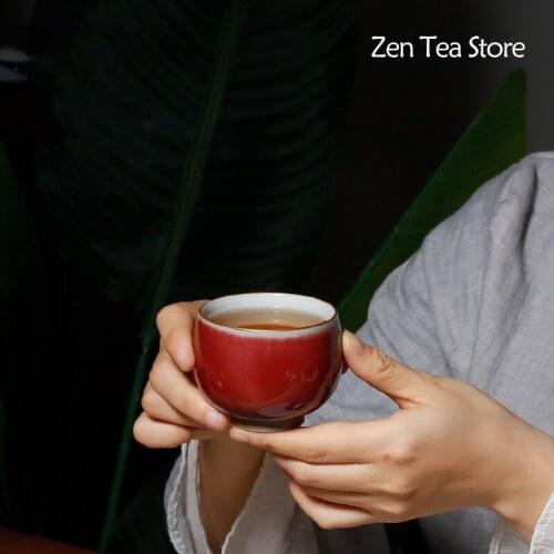 Kiln Change Retro Red Ceramics Ice crack latte Coffee Cup Tea Bowl Tea Cup Kung Fu Tea Set Drinkware Tea Mug TeaCups Master Cup