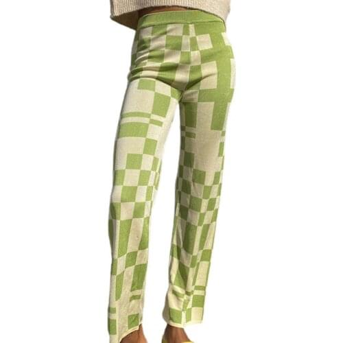 Women Trousers Checkered Print Breathable Polyester Straight Long Trousers Daily Wear Ladies casual trousers irregular checkered