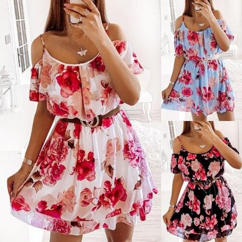 Floral Printed Y2K Girl Dress Loose Spaghetti Strap Summer A-Line Dress For Summer Ladies Hollow Out Casual Sundress D30