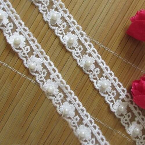 1Meter 2.3cm White Cotton Pearl Lace Edge Trim Ribbon Fabric Embroidered Applique Sewing Craft Crochet DIY Wedding Dress Clothes