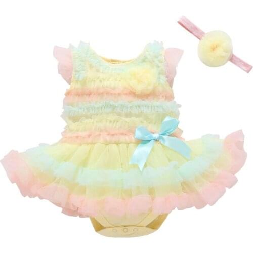 1 st Girls Bodysuit Baby Girl Clothes Baptism Dresses Pink Short Sleeve Dress baby body Clothing Tutu Clothes 2pcs/set